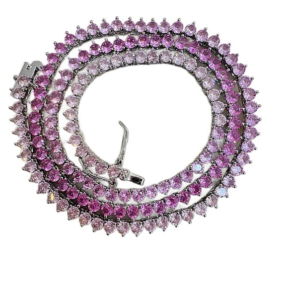 3mm Pink Simulated Sapphire Diamondette Ombré Tennis Necklace - Picture 5 of 8